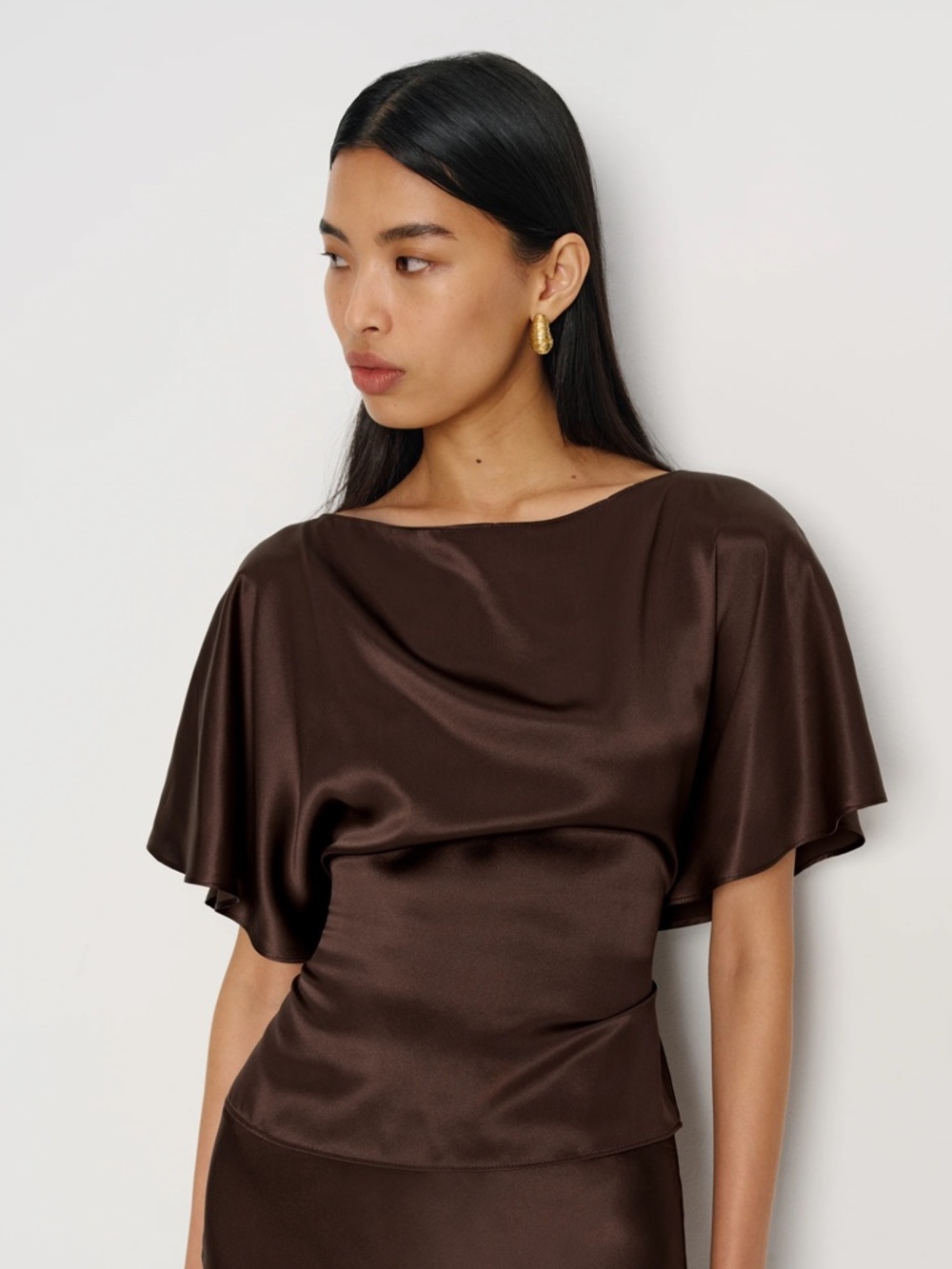 Reformation Avery Silk Top in Brown - Picture 2 of 2